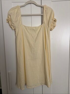 Princess Polly Pale Yellow Square Neck Puff Sleeve Mini Dress